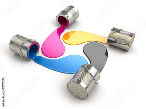 Illustration: Spilled CMYK paint. 3d Spilled CMYK paint. 3d
