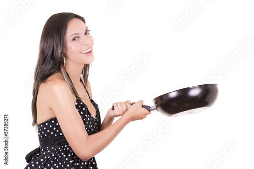 Photo: Attractive cook woman a over white background Attractive cook woman a over white background