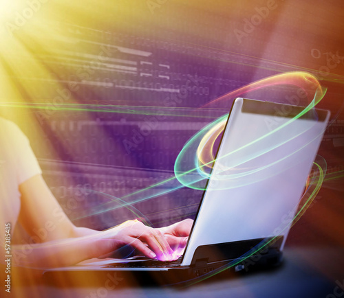 Photo: Hands with laptop collage. Hands with laptop collage.
