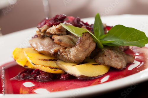 Photo: meat with mango and cherry sauce meat with mango and cherry sauce