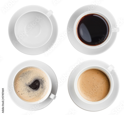 Photo: coffee cup assortment top view collection isolated coffee cup assortment top view collection isolated
