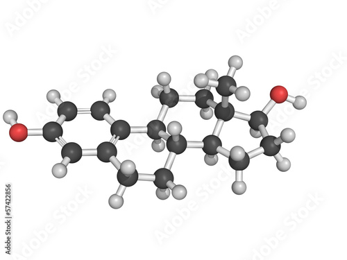 Illustration: Estrogen (estradiol) female sex hormone, molecular model Estrogen (estradiol) female sex hormone, molecular model