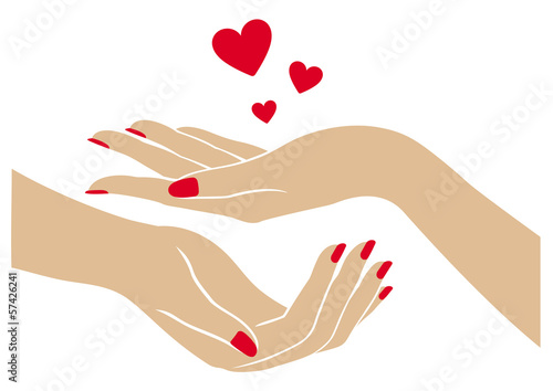 Vector: Women's hands with hearts Women's hands with hearts