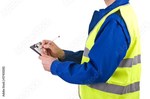 Photo: Blue collar worker. Blue collar worker.