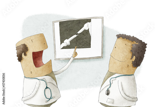 Illustration: Doctor showing x-ray picture to another doctor Doctor showing x-ray picture to another doctor
