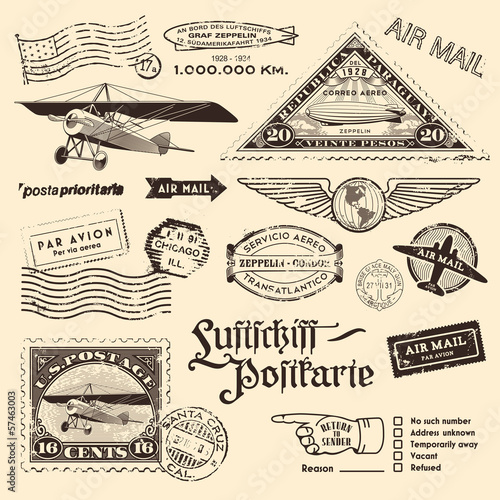 Vector: vintage air mail stamps and other postage design elements vintage air mail stamps and other postage design elements