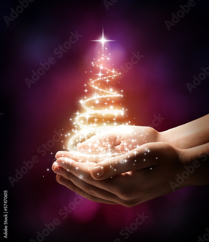 Photo: Christmas tree in your hand - red Christmas tree in your hand - red
