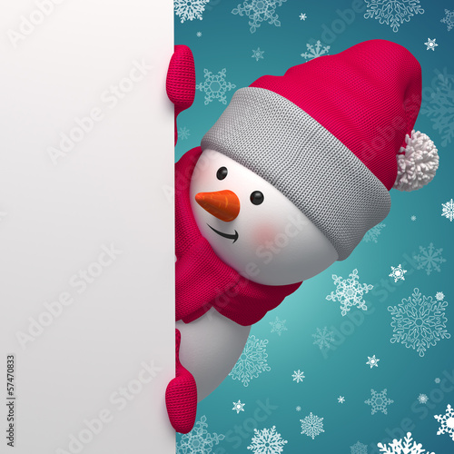 Photo: 3d Christmas Snowman holding white page 3d Christmas Snowman holding white page