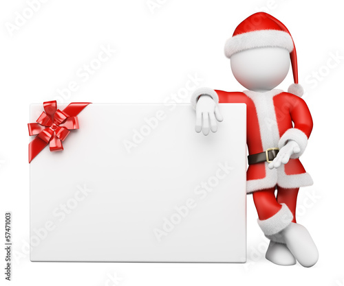 Illustration: 3D white people. Santa Claus with blank banner 3D white people. Santa Claus with blank banner
