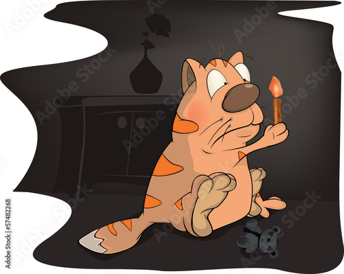 Vector: Cat in dark night cartoon Cat in dark night cartoon
