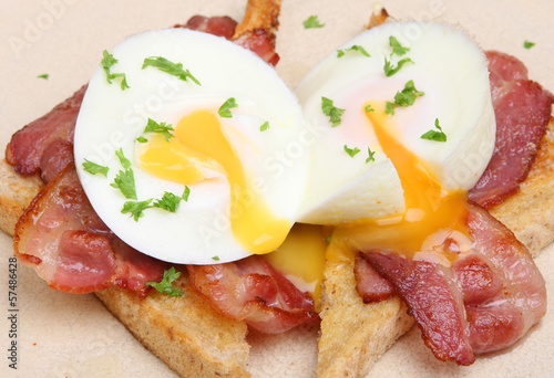 Photo: Poached Eggs with Bacon on Toast Poached Eggs with Bacon on Toast