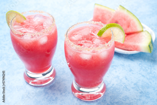 Photo: Two glasses of watermelon cocktail with brown sugar and lime Two glasses of watermelon cocktail with brown sugar and lime