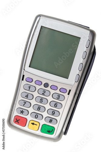 Photo: Modern bank terminal on the white Modern bank terminal on the white
