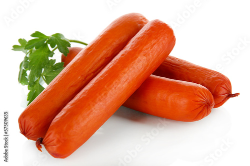 Photo: Yummy Sausages isolated on white Yummy Sausages isolated on white