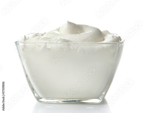 Photo: Sour cream in bowl isolated on white Sour cream in bowl isolated on white