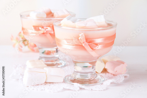 Photo: Tasty yogurt with marshmallows, close up Tasty yogurt with marshmallows, close up