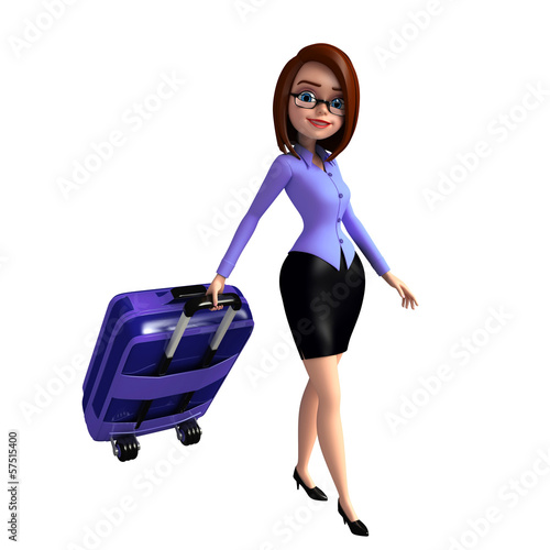 Illustration: Young girl with traveling bag Young girl with traveling bag