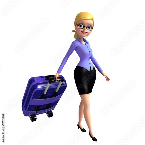 Illustration: Young girl with traveling bag Young girl with traveling bag