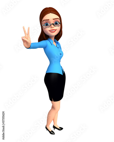 Illustration: Young girl with victory sign Young girl with victory sign