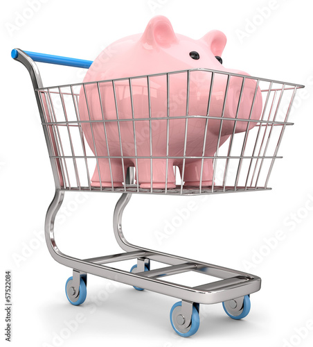 Illustration: Sparschwein im Einkaufswagen Sparschwein im Einkaufswagen