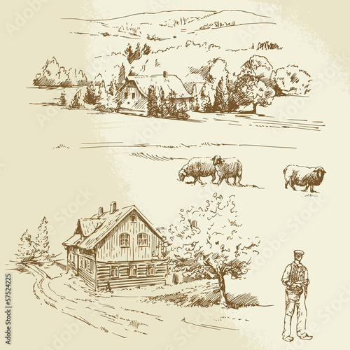 Vector: rural landscape, agriculture, farm rural landscape, agriculture, farm