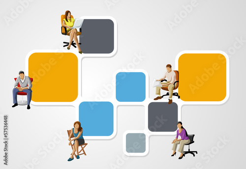 Vector: colorful template for brochure with people on chair colorful template for brochure with people on chair