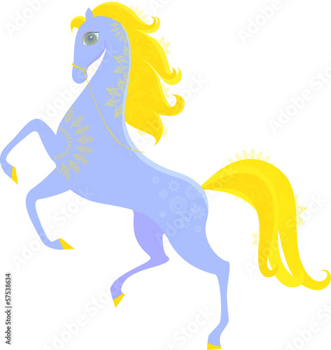 Vector: blue horse with a golden mane jumping into the new year blue horse with a golden mane jumping into the new year