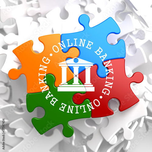 Illustration: Online Banking Concept on Multicolor Puzzle. Online Banking Concept on Multicolor Puzzle.