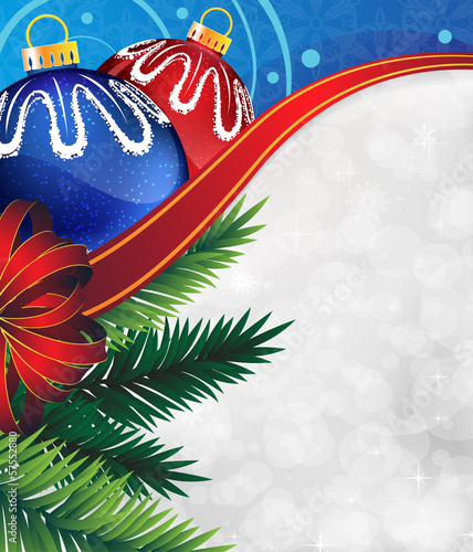 Vector: Christmas ornaments with bow and ribbon Christmas ornaments with bow and ribbon