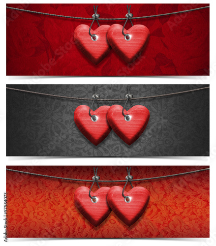Illustration: Banners with Wooden Hearts Banners with Wooden Hearts