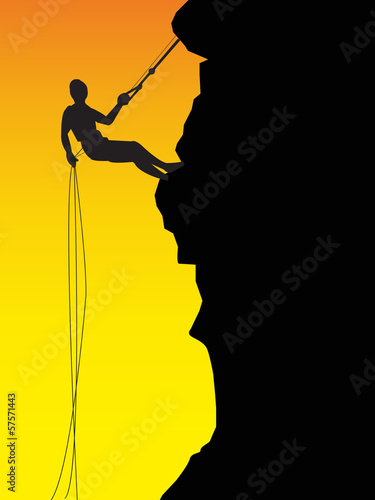 Vector: Silhouette of a rock with climbers Silhouette of a rock with climbers