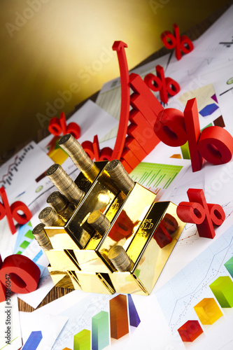 Photo: Gold bars with a linear graph, sunshine Gold bars with a linear graph, sunshine