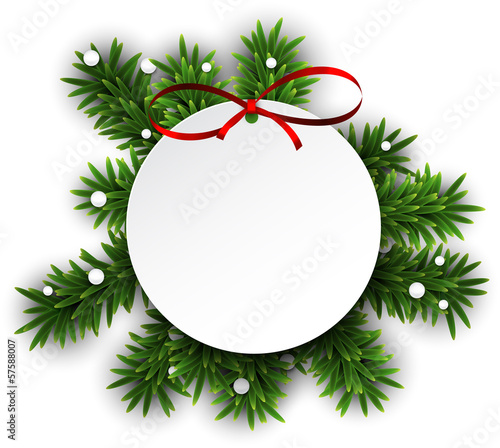 Vector: White round paper christmas card . White round paper christmas card .