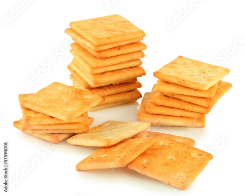 Photo: Delicious crackers isolated on white Delicious crackers isolated on white