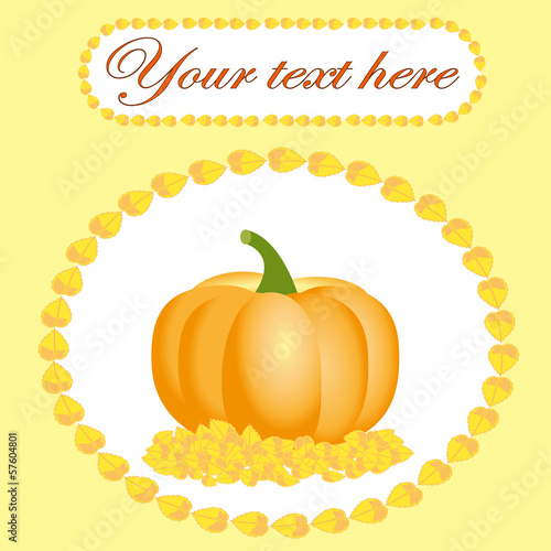 Vector: Card for Thanksgiving with pumpkin and leaves Card for Thanksgiving with pumpkin and leaves