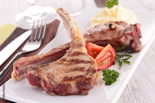 Photo: grilled lamb chop and puree grilled lamb chop and puree