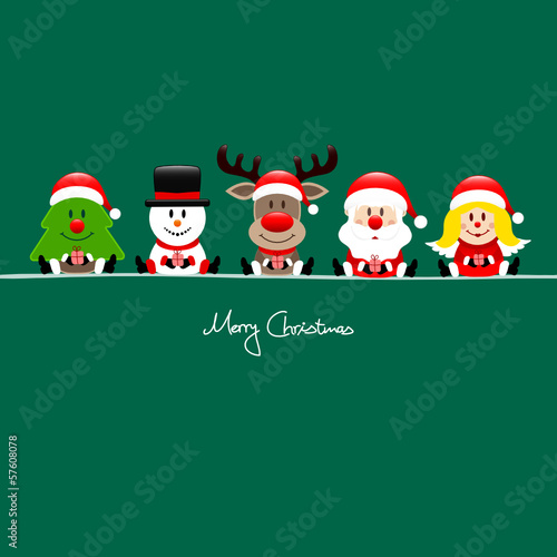 Vector: Tree, Snowman, Rudolph, Santa & Angel Gift Green Tree, Snowman, Rudolph, Santa & Angel Gift Green