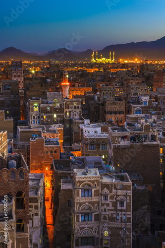 Photo: Panorama of Sanaa at night, Yemen Panorama of Sanaa at night, Yemen