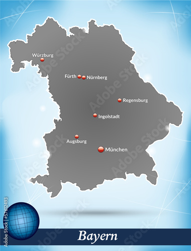 Vector: Inselkarte von Bayern Abstrakter Hintergrund in Blau Inselkarte von Bayern Abstrakter Hintergrund in Blau
