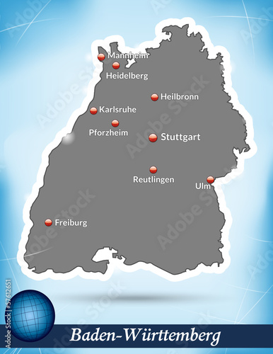 Vector: Inselkarte von Baden-Wuerttemberg Abstrakter Hintergrund in Blau Inselkarte von Baden-Wuerttemberg Abstrakter Hintergrund in Blau