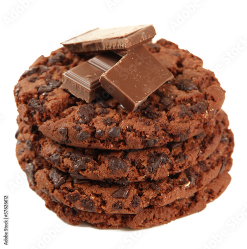Photo: Homemade cookie with chocolate, isolated on white Homemade cookie with chocolate, isolated on white