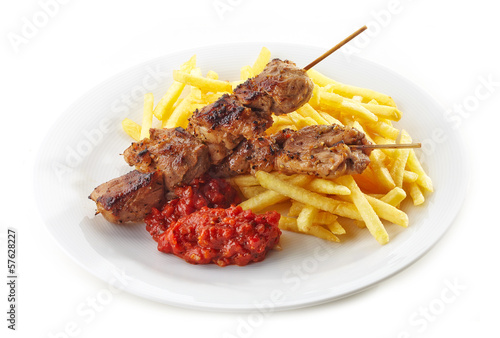 Photo: french fries and grilled kebab meat french fries and grilled kebab meat
