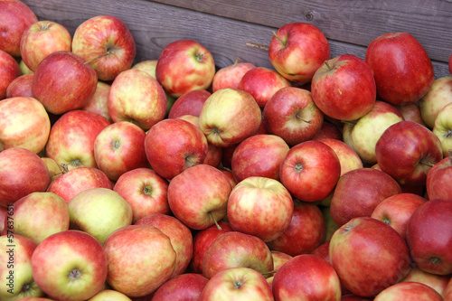 Photo: viele äpfel in holzkiste viele äpfel in holzkiste