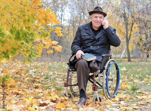 Photo: Elderly disabled man in a wheelchair in a park Elderly disabled man in a wheelchair in a park