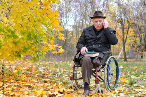 Photo: Elderly disabled man in a wheelchair in a park Elderly disabled man in a wheelchair in a park
