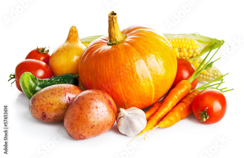 Photo: autumnal harvest fresh vegetable isolated on white background autumnal harvest fresh vegetable isolated on white background