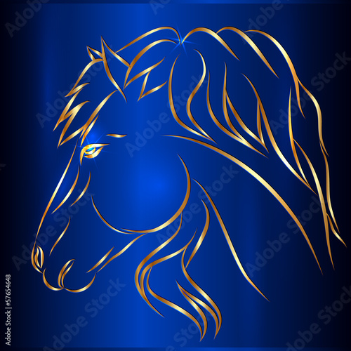 Vector: Horse Sketch Vector Card on Blue Background, Symbol of New Year Horse Sketch Vector Card on Blue Background, Symbol of New Year