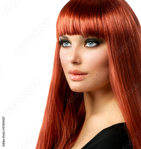 Photo: Sexy Woman with Long Shiny Straight Red Hair Isolated on White Sexy Woman with Long Shiny Straight Red Hair Isolated on White