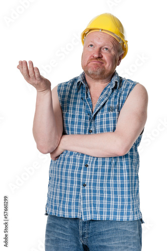 Photo: Builder facial expression - isolated on white Builder facial expression - isolated on white