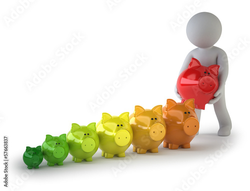 Illustration: 3d small people - energy-saving pigs 3d small people - energy-saving pigs